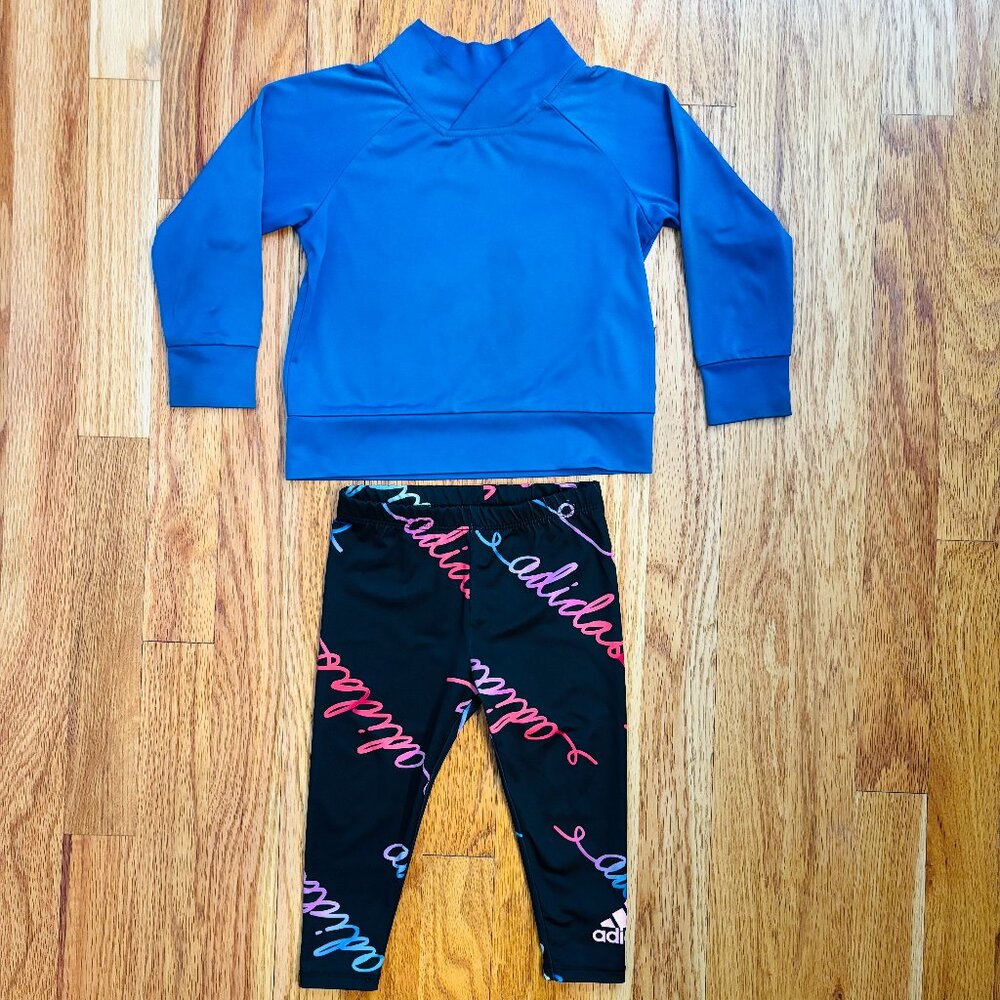 BUNDLE: Patagonia baby long-sleeved blue top & Adidas black leggings w/logo 18M